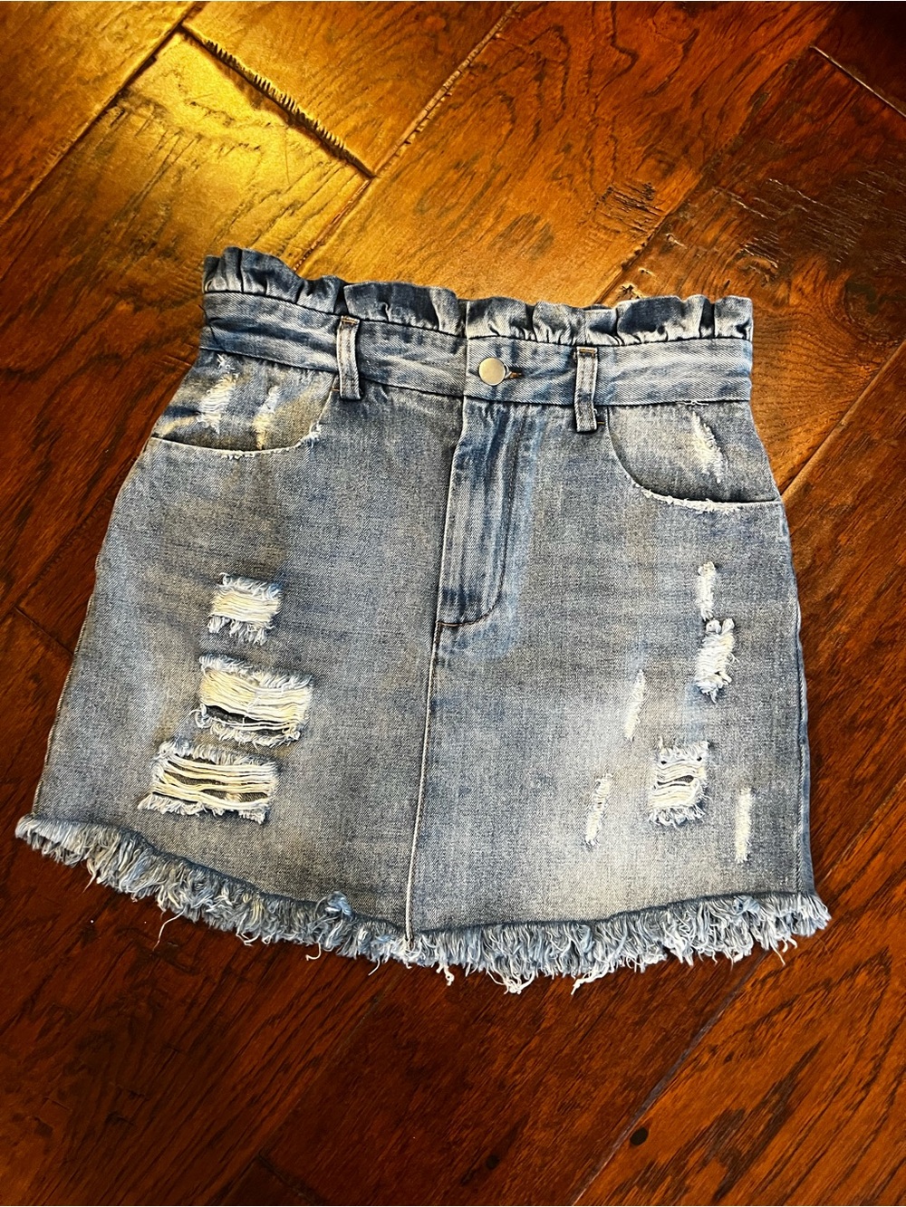 Hayden Los Angeles Distressed Paperbag Denim Mini Skirt Size Small